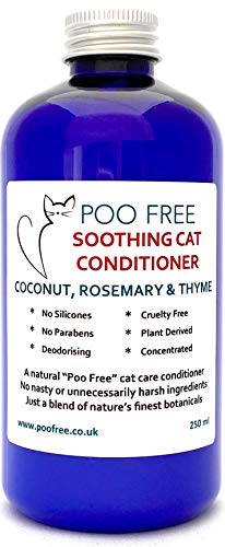 POO FREE Natuurlijke kalmerende conditor voor katten - kokos, THYME & ROSEMARY - 250ml Geen sulfaten, geen parabenen, geen siliconen. kalmeert, verlicht jeuk, elimineert kiemen en geuren. geconcentreerd.