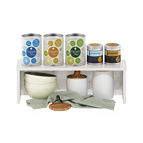Image of Furinno Helena Kitchen Counter Stackable Organizer Shelf, Set of 1, 18-Inch, Marble White