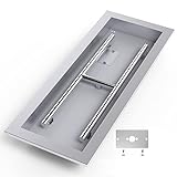 BQMAX Drop in Fire Pit Pan 24' x 8' Rectangular Fire Pit Drop in Pan Insert and Fire Pit H-Burner...