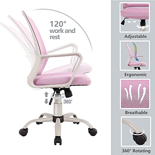 Office Chair, Ergonomic Office Chair Lumbar Support Home Office Desk Chair Computer Chair Mesh Swivel Chair Task Chair Study Chair Mid Back Office Chair With Wheels And Arms, Deep Pink #TOP3