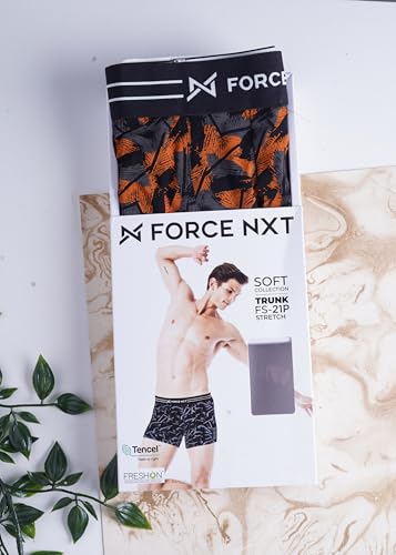 Image of Force NXT Men's Micro Modal Elastane Stretch Fabric Printed Trunk | Ultra Soft and Durable Waistband for Daily Uses | Label Free Outer Elastic Underwear for Men