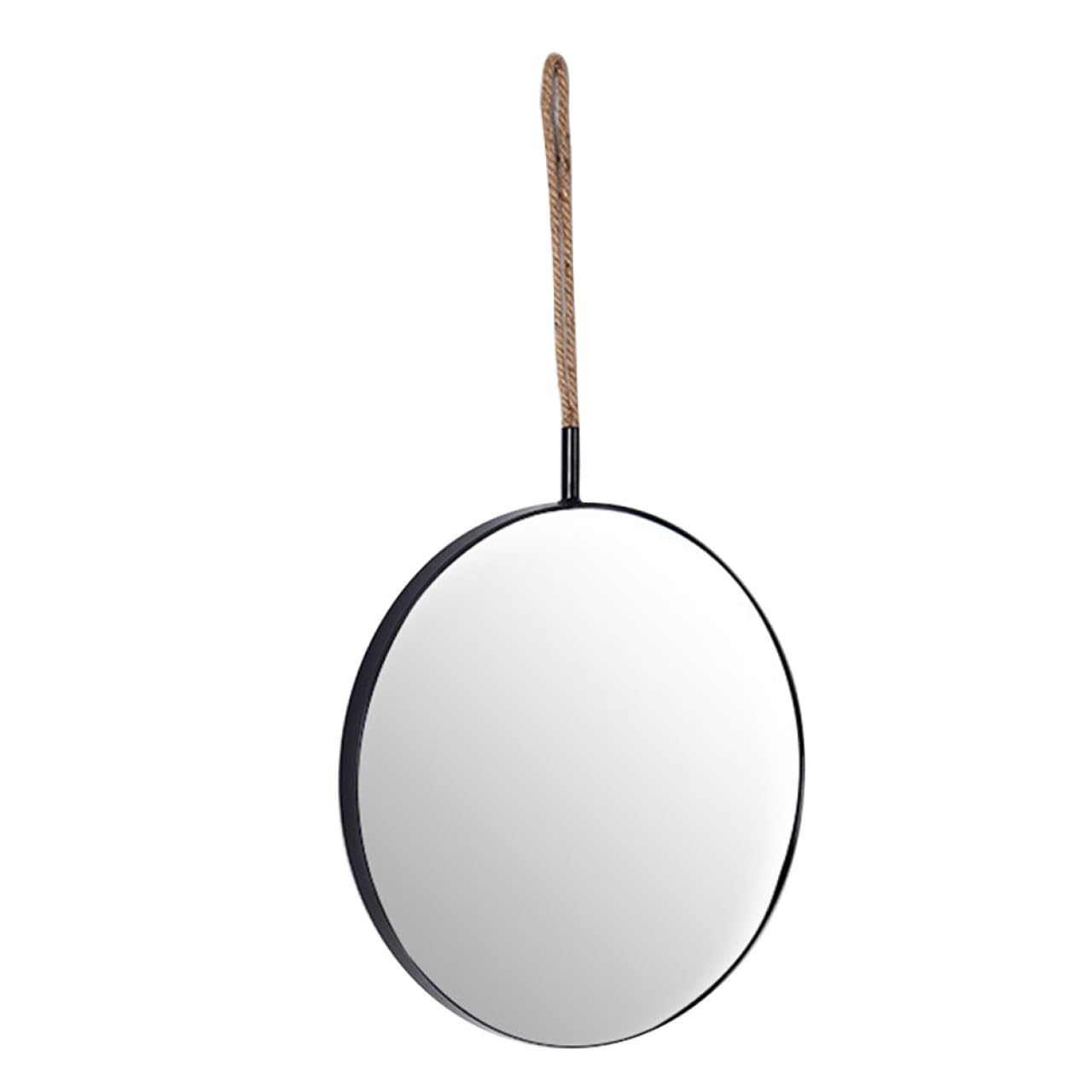 Miroir rond mural déco miroir suspendu métal noir avec corde style rétro pour chambre