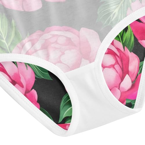 Pink Peony Floral Green Leaves Black Cute Panties Girl Toddler Girls Underwear Cotton Fancy Briefs Girls Undies 2t 5