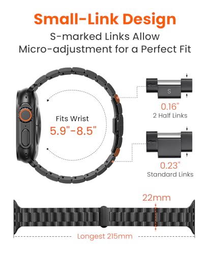 Image of Grade 5 Titanium Watch Band for Apple Watch Ultra 3 /2 /1 49mm & Series 11 /10 46mm, No-Tool Adjustable with Small Links, DLC Anti-Scratch Butterfly Clasp Metal Bands for Men,CRNS03-PRO