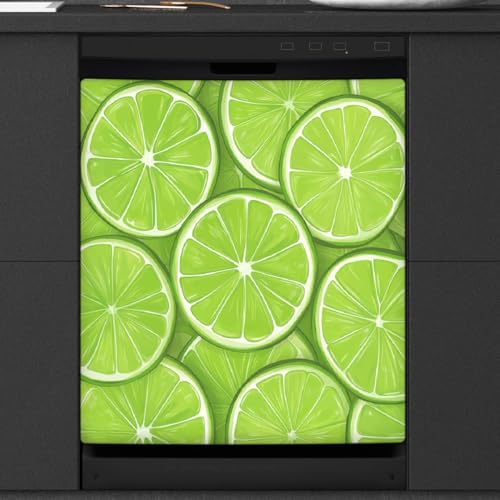 Calcomanía magnética para lavavajillas con diseño de frutas verdes, limones y rodajas para decoración de electrodomésticos de cocina, cubierta magnética reutilizable para el panel del frigorífico