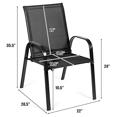 Image of Giantex Set of 4 Patio Chairs, Outdoor Camping Chairs with Breathable Fabric, 4 Pack Garden Chairs with Armrest High Backrest for Garden Patio Pool Beach Yard Space Saving, Black