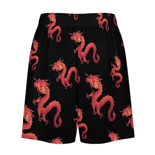 Red Chinese Dragon Men's Pajama Shorts Drawstring Pajama Pants Loungewear Pj Bottoms with Pockets 6