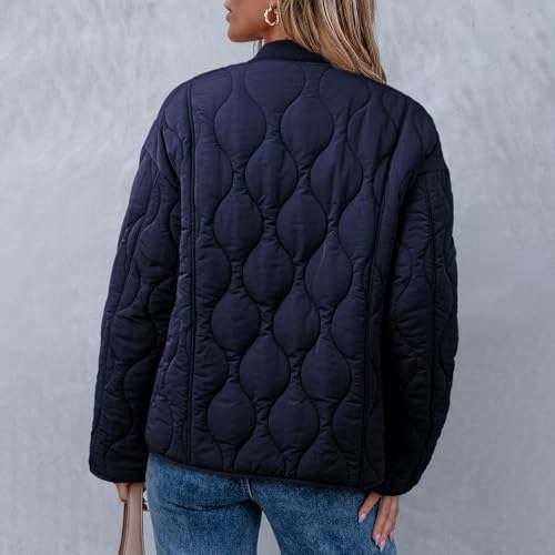 Quilted Jackets for Women Casual Button Down Puffer Bomber Jackets Crew Neck Leopard Fleece Jacket Coat with Pockets4