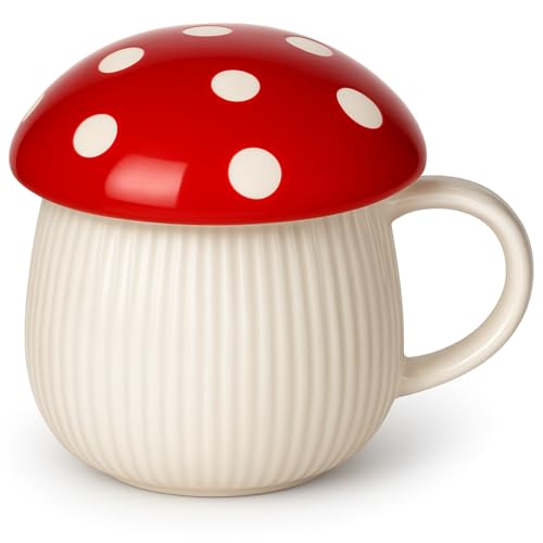 Taza de cerámica con tapa en forma de hongo 12oz miniatura 1