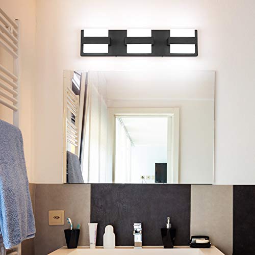 Image of SOLFART 3 Lights Black Bathroom Vanity Lights Over Mirror Modern LED Black Bathroom Lighting Vanity Light Fixtures for Mirror 20 inch White Light Non Dimmable