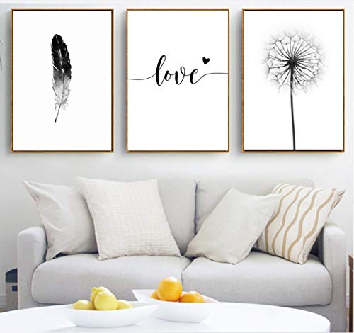 Pintura en lienzo blanco y negro cuadro abstracto amor para salón 60x80cm 3