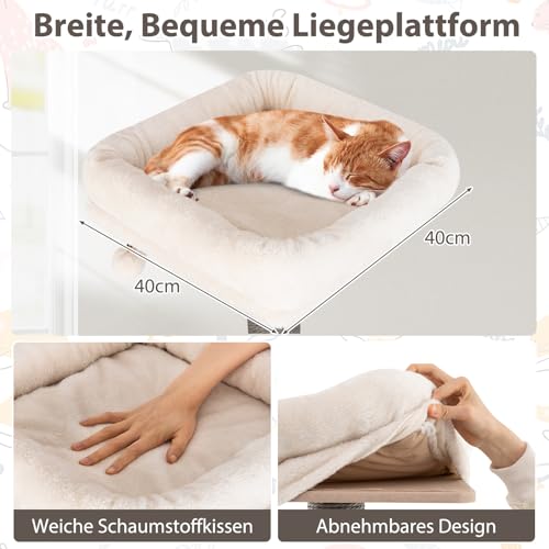 COSTWAY Kratzbaum groß, 151 cm, Katzenbaum mit Plattformen, Katzenhöhle, Kratzpfosten, Ball & abnehmbaren Matten, Katzenkratzbaum Katze, Katzenturm Kletterbaum, Grau-6