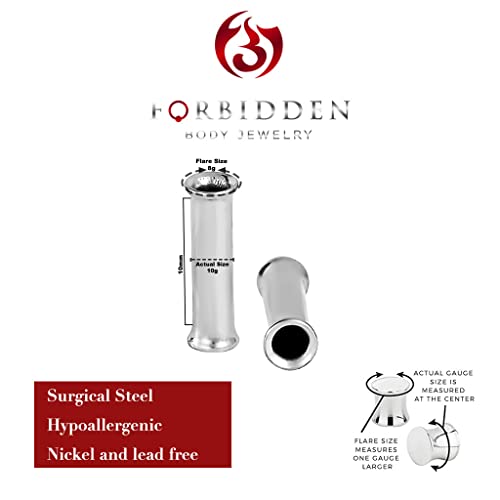 Forbidden Body Jewelry Ear Gauges, Ear Tunnels, Tunnels For Ears, 10g (2.4mm) Surgical Steel Mirror Finish Double Flared Tunnel Plug Earrings (Sold in Pairs)