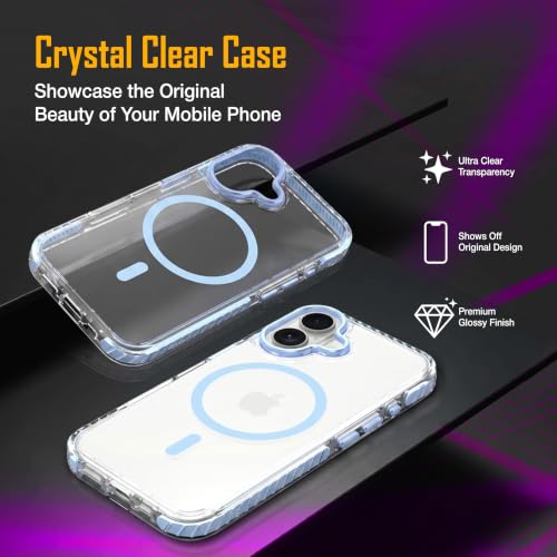 Image of Zapcase Crystal Clear Back case for iPhone 16 | PC Back | TPU Bumper with Inner Rubber Grip | Metal Camera Guard Bezel | Metal Buttons | Scratch Resistant Cover | 2 Layer Edge Protection | Light Blue