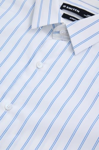 Image of SNITCH Men Semi-Formal Shirt | Modern Slim Fit Full Sleeve Point Collar Vertical Stripe Pattern | Cotton Blend Stretch Fabric for Office & Business Casual Wear