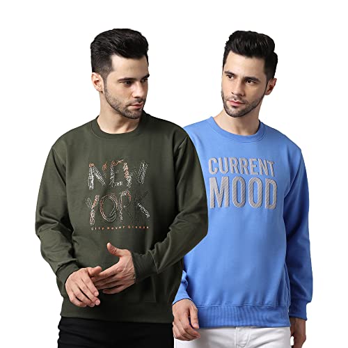 Image of Mack Jonney Fleece Round Neck Printed Sweatshirt for Men (Pack of 2)-SW 45 OLV 49 Sky 02-P