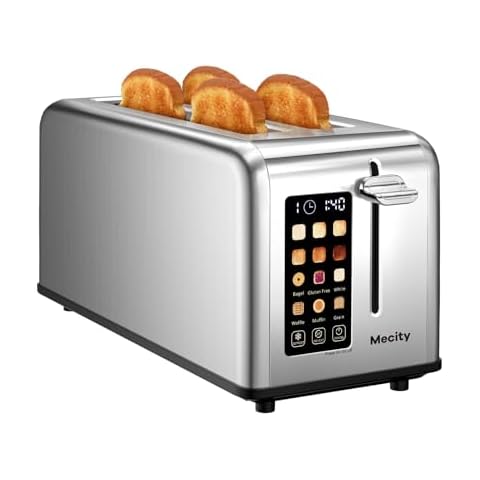 Mecity 4 Slice Toaster Touch Screen 1.5" Long Slot, Stainless Steel Smart Bread Toaster for Bagel Muffin Waffle Gluten Free Breads, Timer, Defrost, Reheat, 120V 1400W Cover