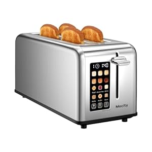 Mecity 4 Slice Toaster Touch Screen 1.5″ Long Slot, Stainless Steel Smart Bread Toaster for Bagel Muffin Waffle Gluten Free Breads, Timer, Defrost, Reheat, 120V 1400W