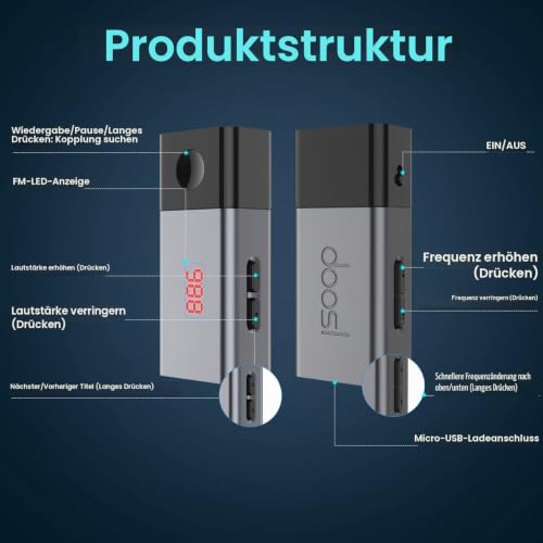 Bluetooth FM Transmitter, Wireless Auto Radio Bluetooth Adapter Car Kit Kfz-Einbausatz FM Modulator...