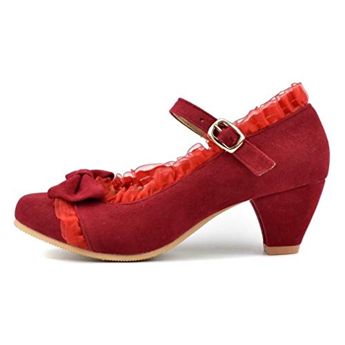 MFairy Women's Low Heel Round Toe Mary Jane Shoes Vintage Cute Bow Cosplay Shoes3