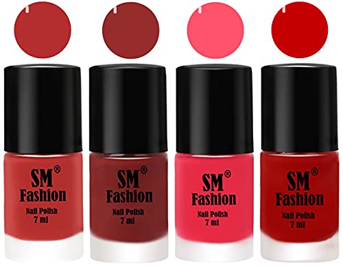 Image of Nail Polish Combo Set (Pack of 4) Quick Dry Gel Finish Nail Paint | Coral Pink ,Jam,Dark Pink,Orange | 7 ml Each