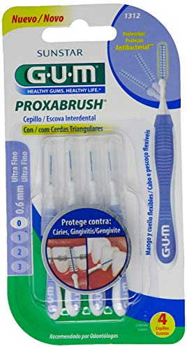 Escova Interdental Portátil Cerda Ultrafina 0.6 mm GUM, Limpeza entre os Dentes, 1 Pacote com 4 unid