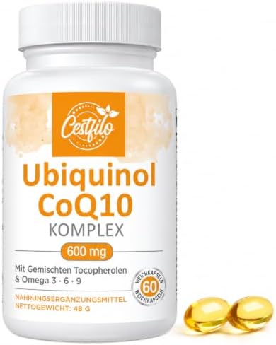 Ubiquinol CoQ10 600 mg Softgelkapseln - Aktive Form von CoQ10 Plus Vitamin E & Omega 3 6 9 - Fortschrittliches Coenzym Q10 (60 stück (1er Pack))
