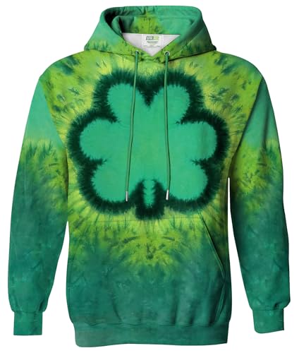 Arvilhill Men's St Patrick's Hoodie Shamrock Soft Festival Party Classic 4 Leaf Irish Sweatshirt Green Clover Tie Dye XL