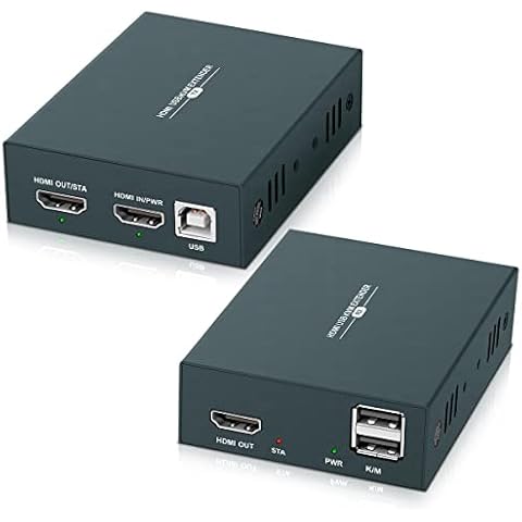 HDMI KVM Extender, 1080P@60Hz Ultra HD Resolution, Over Cat5e/6/7 Ethernet Cable, Up to 165ft/50m with Loop Out & POC Function - Support Keyboard and Mouse Cover
