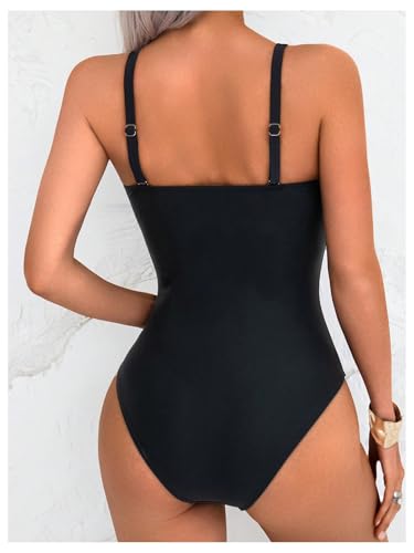 WDIRARA Women's Bowknot Strapless One Piece Swimsuit Colorblock Bandeau Bathing Suit with Removable Strap2