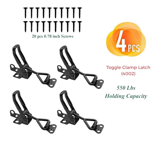 Image of 4 Pack Adjustable Black Toggle Clamp Latch(4002) Heavy Duty 550 lbs Capacity Toggle Latch & Quick Release Metal Pull Latches, Easy to Install for Lid Box Case Door Smoker(come with 20pcs 0.78 inch Screws)