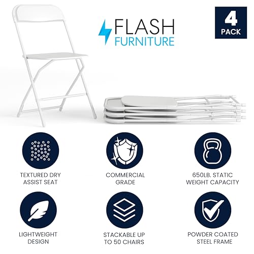 Image of Flash Furniture Hercules Series Plastic Folding Chair - White - 4 Pack 650LB Weight Capacity Comfortable Event Chair-Lightweight Folding Chair