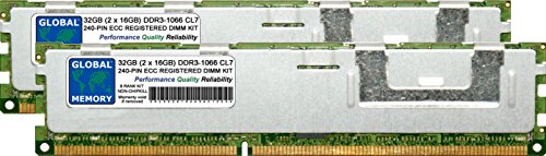 GLOBAL MEMORY 32Go (2 x 16Go) DDR3 1066MHz PC3-8500 240-PIN ECC ENREGISTRÉ DIMM (RDIMM) MÉMOIRE RAM KIT pour SERVEURS/WORKSTATIONS/Cartes Meres (8 Rank KIT Non-CHIPKILL)