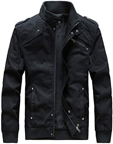 Buytop Men's Casual Winter Cotton Military Jackets Outdoor Full Zip Army Coat(813Black-L)