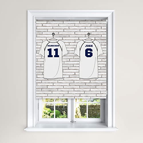 Lister Cartwright Personalised Roller Blinds Football Shirts Customised Name Locker Room Blackout Windows Blinds Easy Fit Child Safety (White, 120 cm Width x 140 cm Drop)