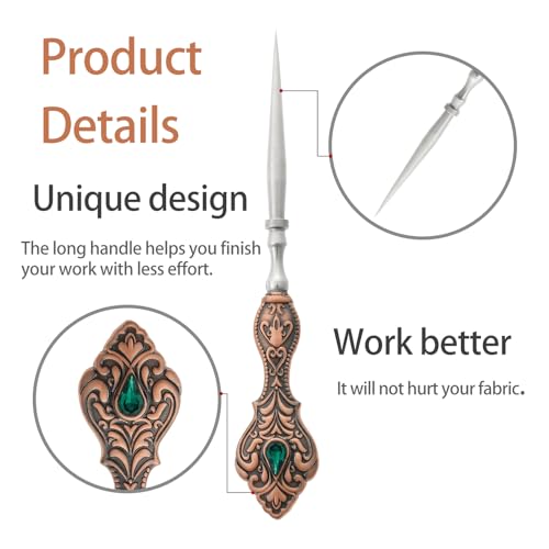 Vintage Embroidery Awl, Sewing Awl European Handle Scratch Awl for Leather Punch Stitching DIY Craft (Red Copper) - Thumbnail 3