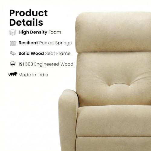 Image of EVA Manual Recliner Chair with Adjustable Headrest | Beige Boucle Fabric Upholstery | Ergonomic Single Seater Recliner for Living Room & Home Theater | 18 Months Warranty