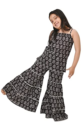 Image of Printed Cotton Sharara Set for Kids, Traditional Dresses Set for Baby, Ethnic Outfits for Girls, Sleeveless Kurti Set
