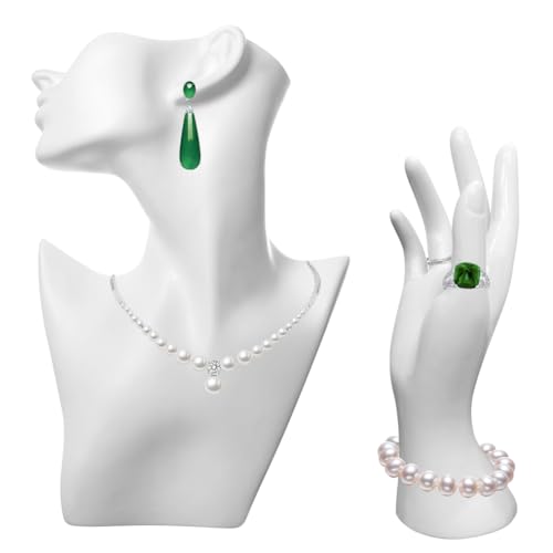 YANGSHINE Lot de 2 présentoirs à bijoux pour tête de buste, boucles d'oreilles, mannequin, main, bracelet, bague pour la vente de spectacle, décoration d'intérieur, blanc