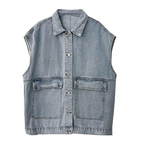 Gilet cargo en jean femme sans manches à poches veste d'extérieur bleu décontractée S