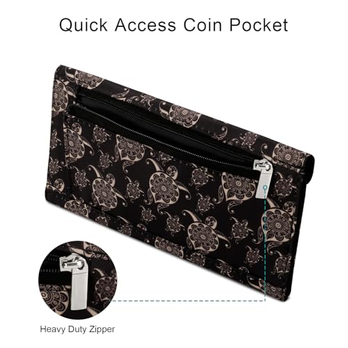 HAWEE Slim Card Holder for Women with Zipper Coin Pocket, Envelope Style Trifold Clutch Wallet, 2 ID Windows, Turtle — view 5