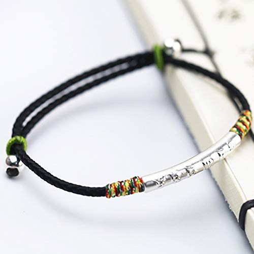 Bracelet Feng Shui Richesse Mantra à Six Caractères Argent Sterling Corde Rouge Corde Rouge Noire Tressée Bouddhiste Bracelet Ajustable Conjurer les Esprits Maléfiques,Rouge Cinabre ( Color : Nero )