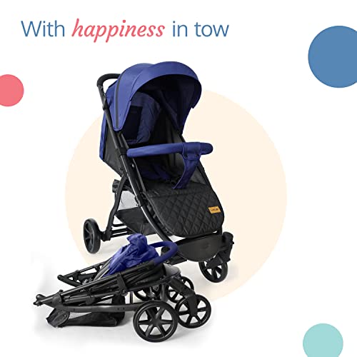 Image of LuvLap Primo Baby Stroller /Pram with 5 Point Safety Harness, EN1888-2 Certified, Looking Window, Multi Level Recline & Adjustable footrest, Extendable Canopy, Blue