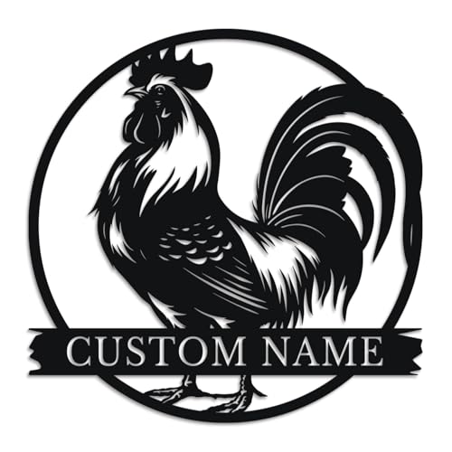 Personalized Chicken Metal Wall Art - Custom Farmhouse Chicken Sign for Kitchen & Garden Decor - Rustic Country Gift (Style-7)