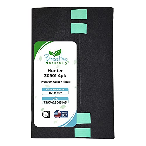 Breathe Naturally 16" x 30" 30901 4pk Replacement Carbon Pre-Filters for Hunter 30901 HEPAtech QuietFlo Air Purifier, 30901/30903/30907 Compatible, 230901