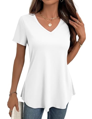 JUSTFASHIONNOW Womens Dressy V Neck Tunic Tops for Leggings White