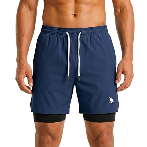 Image of BOLDSHARK Men's 2 in 1 Active Dual Shorts with Inner Tights Layer | Double Layer Short for Running, Gym & Sports