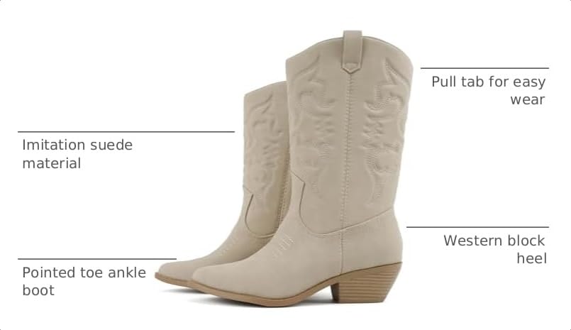 Image of Soda inchTELLER inch ~ Women's Western Cowboy Boots with Stitched Detailing, Pointed Toe, and Low Block Heel