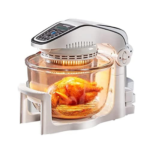 Piekarnik smażycielski Halogen Air, wyjmowana szklana miska, Multikuchenka do prażenia, smażenie, chrupanie, rozmrażanie, pieczenie, parowanie na parze, grillowanie z kontrolem timera i temperatury