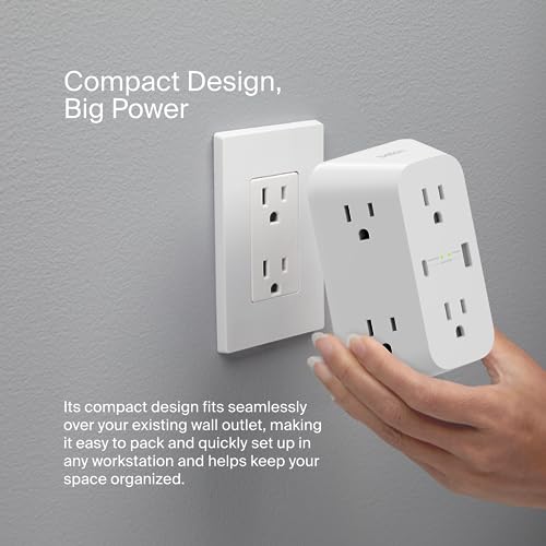 Image of Belkin 6-Outlet Surge Protector Power Strip,ETL-Listed,Wall-Mountable w / 6 AC Outlets,Overvoltage Protection,LED,USB-C & USB-A Ports w /USB-C PD Fast Charge-1,680 Joules of Protection,Pack of 10